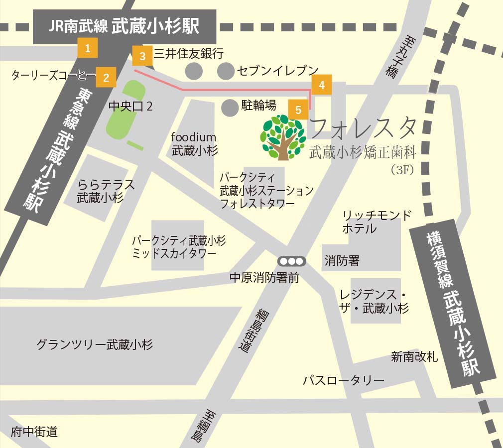 東横線・南武線武蔵小杉駅からのアクセス