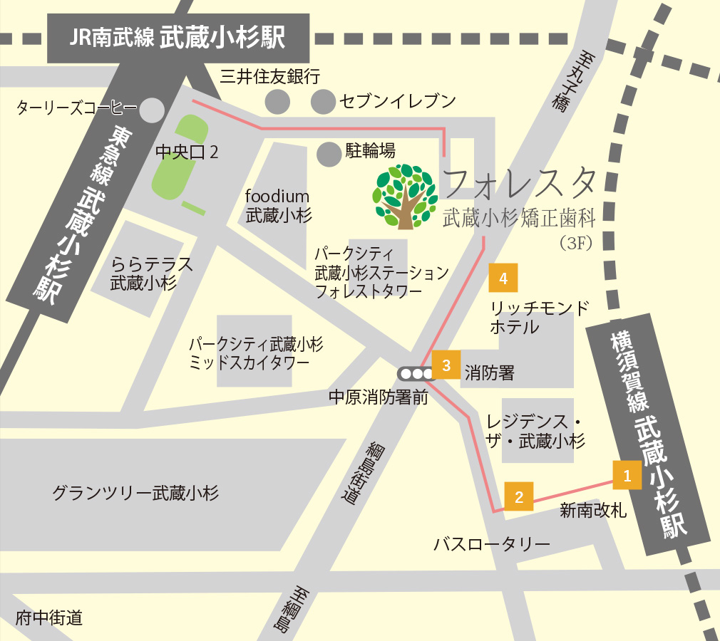 横須賀線湘南新宿ライン武蔵小杉駅からのアクセス